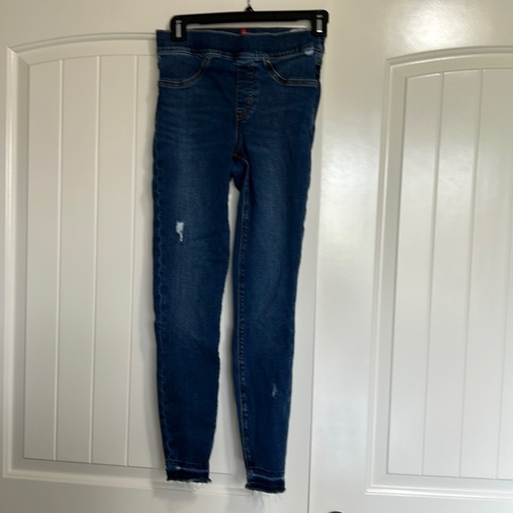 SPANX Denim Skinny Jeans Pants Raw Hem Pull On Medium Wash Denim 18511 XSmall - Picture 2 of 13